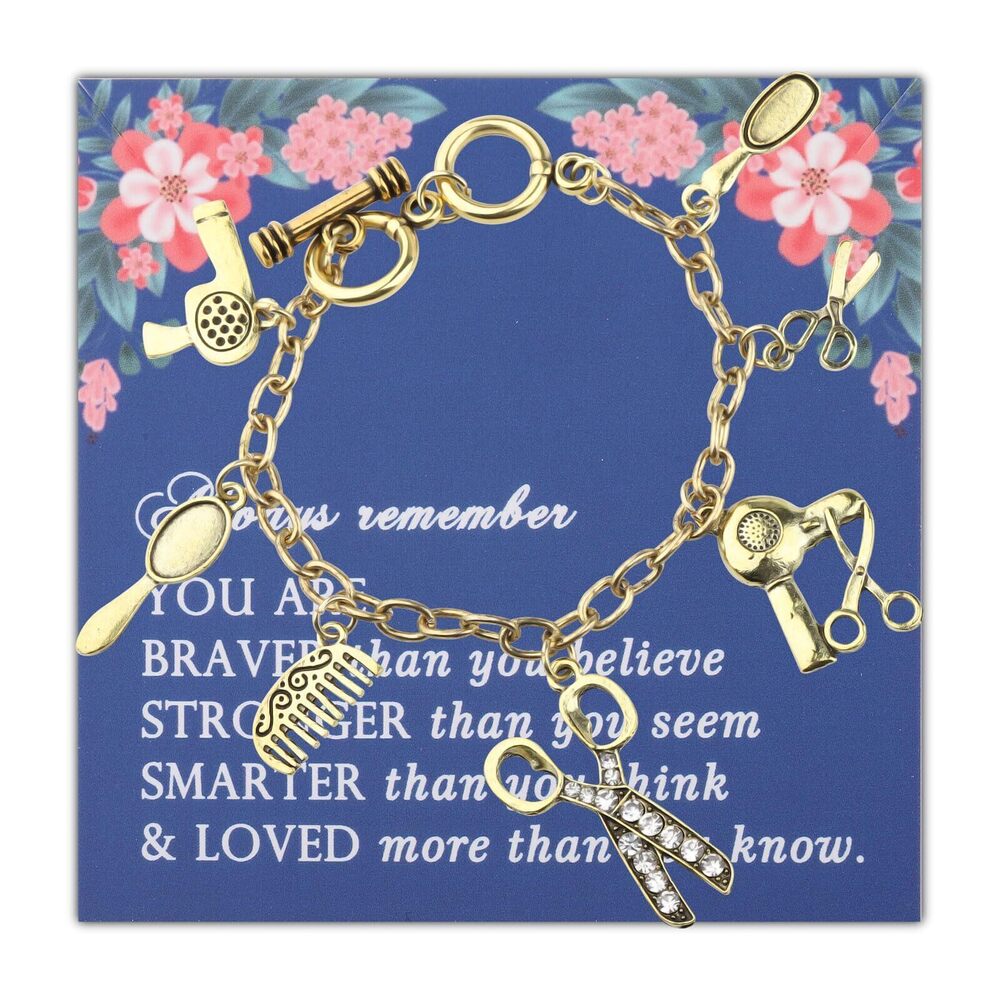 1989 Hairdresser Gifts Hairstylist Comb Scissors Charm Bracelet Beauty
